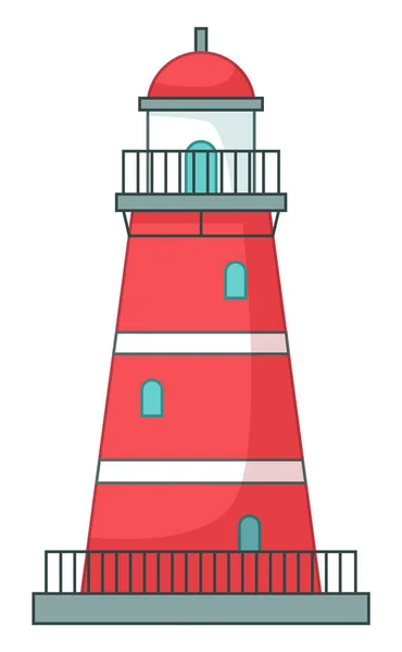 灯塔图标隔离在白色，船舶导航大楼，卡通矢量红色灯塔 — 图库矢量图片