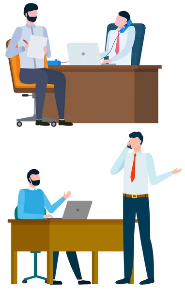 Επαγγελματική συνάντηση των εταίρων, αφεντικό στο χώρο εργασίας — Διανυσματικό Αρχείο