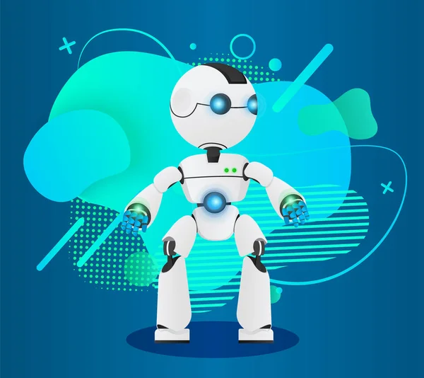 Futuristico robot umanizzato su sfondo astratto, intelligenza artificiale, androide realistico — Vettoriale Stock