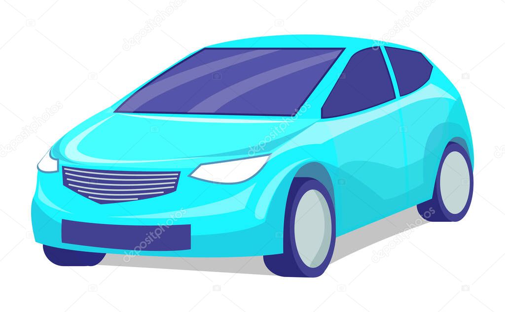Isolated blue modern sports automobile with headlights for quickly moving, comfortable auto icon