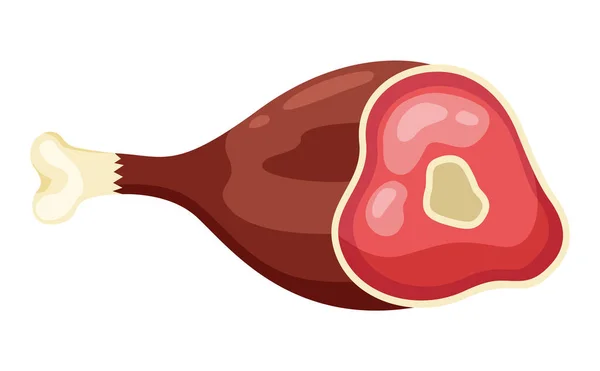 Un trozo de carne roja magra en el hueso. Un jugoso trozo de carne. Una fuente de proteínas. Ilustración plana — Vector de stock