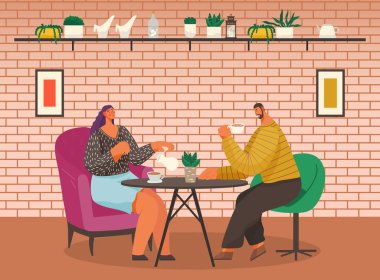 Kafeteryada İnsanlar Dışarıda Yemek Yiyiyor, Erkek ve Kadın