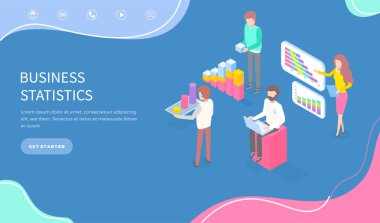 Ticari istatistik, veri analizi, yönetim ve pazarlama bölümü için Isometric uzman ekibi