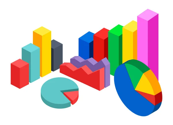 Colorful vector 3d pie diagram, pie chart, digital marketing, round infochart, infograph, statistics — Stock Vector