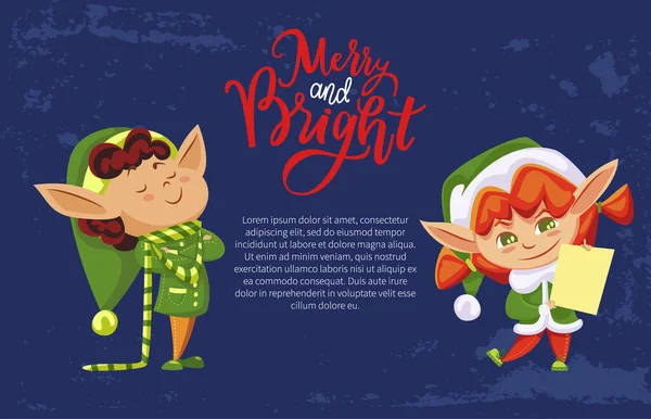 Feliz y brillante Navidad, Saludo de los elfos — Archivo Imágenes Vectoriales