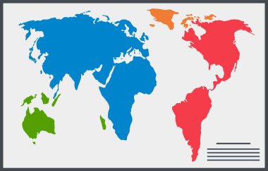 Benzer bir dünya haritası beyaz arkaplanda izole edildi. Web sitesi için çok renkli dünya haritası vektör şablonu