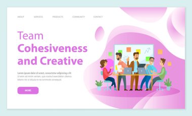 Takım dayanışması ve yaratıcı web sitesi vektörü. Başarılı takım çalışması için fikir