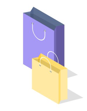 Ürünler için saplı kağıt torba, satın almak için kare şeklinde paket. Hediye paketi.