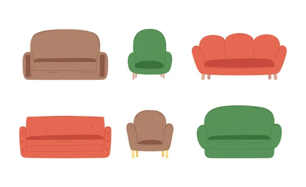 不同色彩漫画矢量集的沙发 — 图库矢量图片