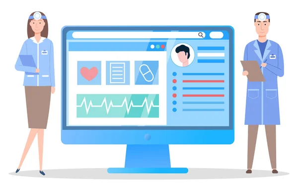 Consulta médica on-line com o conceito médico ilustração vetorial, aplicação médica no computador — Vetor de Stock