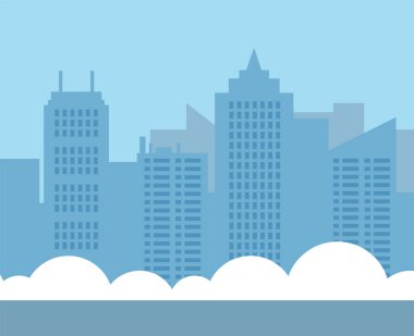 Kışın şehir geçmişi, modern şehrin binaları, düz stil illüstrasyonlar, hiç kimse