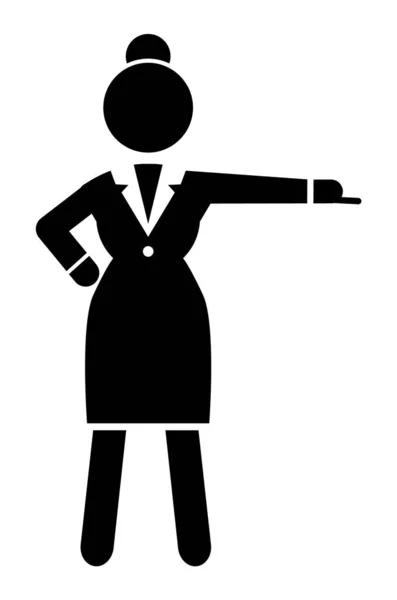 Femme d'affaires vectorielle silhouette noire. Dame habillée formellement pleine longueur sur fond blanc — Image vectorielle