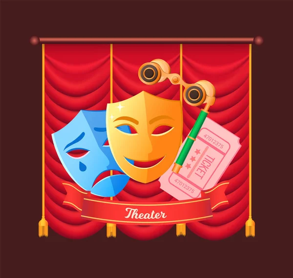 Theater Masken Drama und Komödie und Karten Show — Stockvektor