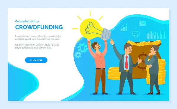 Idea de negocio crowdfunding concepto voluntario plana web vector infográfico. Plantilla web — Vector de stock