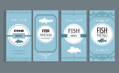 Balık şekilli etiket ve beyaz daire çizimi içinde yazılmış Balık menüsü