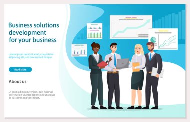 Şirket web sayfası şablonu için iş çözümleri geliştirme. İnsanlardan oluşan bir ekip iş planı yapar.