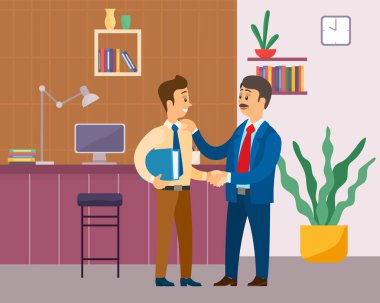 İki iş adamı tokalaşması. İş ortaklığı vektör karikatür tarzı karakterlerin iyi bir konsepti