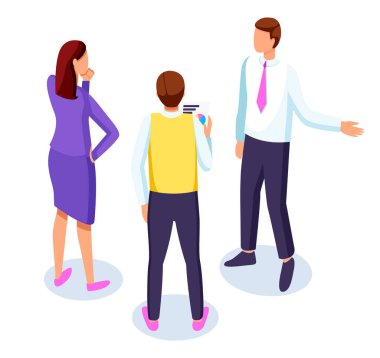 Ofiste toplanan iş arkadaşları iş sırasında iletişim kuran kadın ve erkekler projeyi tartıştılar.