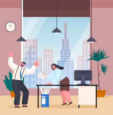 İş adamı stres yaşıyor. İş yerinde bağırıyor. Son teslim tarihi ve ofis karmaşası yüzünden.