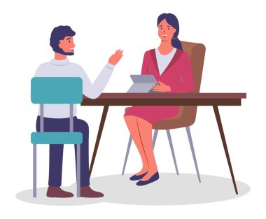 İş adamlarından meslektaşlar ofiste tartışıyorlar. Şirket personeli iletişimi. Vektör illüstrasyonu