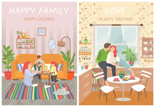 快乐的家庭和孩子的爱，永远在一起 — 图库矢量图片