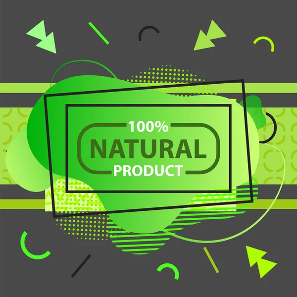 Banner per prodotto naturale con testo verde su sfondo verde e nero in cornice rettangolare — Vettoriale Stock