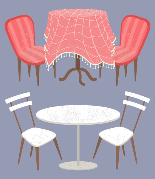 Zestaw pustych stołów, Vintage i nowoczesne wnętrze — Wektor stockowy