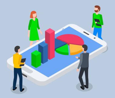 Bir grup insan satışı tartışıyor ve grafiklerle ticaret yapıyor, istatistiksel verileri analiz ediyor