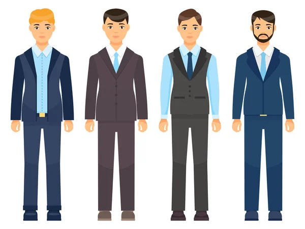 Ropa de hombre de negocios. Los hombres jóvenes en la oficina ilustración vector de ropa. Código de vestimenta para personaje masculino — Vector de stock