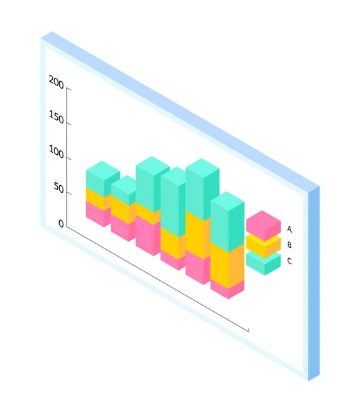 Colorful surround bar chart with data. Statistics, financial analysis. Vector isometric image — Stock Vector