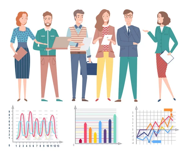 Persone che discutono di Business Project e Info Statistiche — Vettoriale Stock