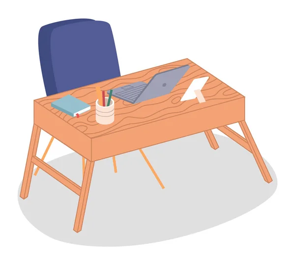 Escritório acolhedor local de trabalho, mesa e laptop. Trabalhar em casa ou como freelancer. Design moderno ilustração —  Vetores de Stock