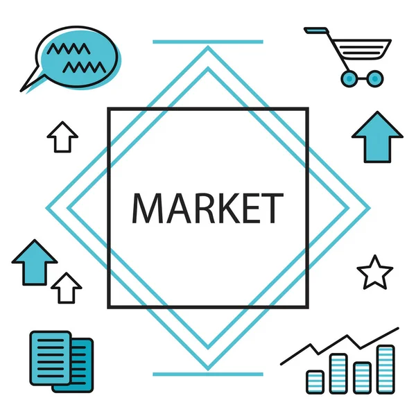 Digitális piac, médiatervezés, online üzlet és beszerzés, pénzügyi elemzés és statisztika — Stock Vector
