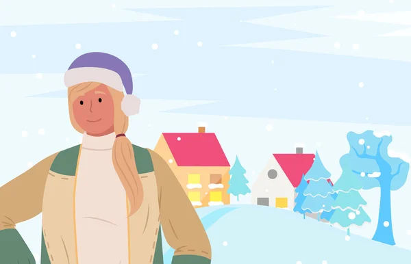 温室服装中的冬城与女性角色 — 图库矢量图片