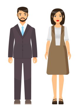 Ofis örtüsü, iş kadını ve iş adamı koleksiyonu takan bir grup karikatür çalışanı.
