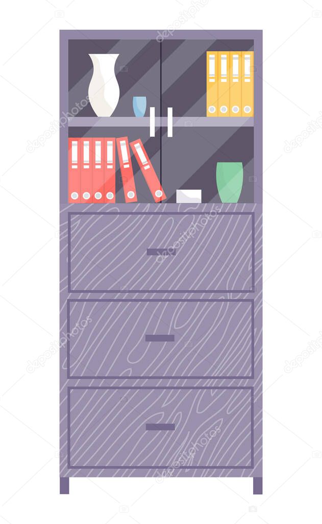 Furniture with drawers, chest of drawers, office cabinet, glass doors with shelf inside, folders