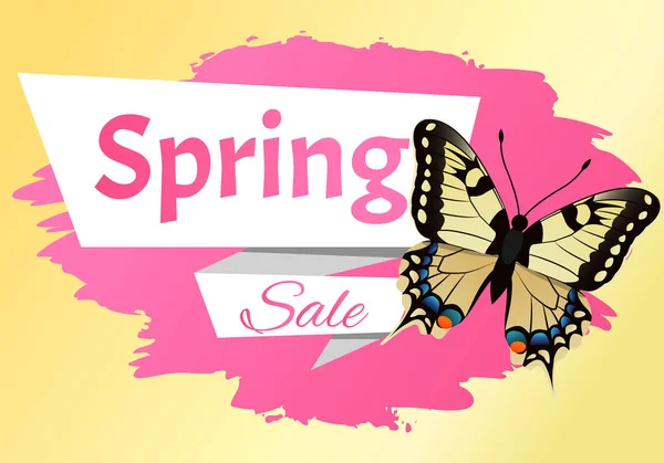 Spring Sale Label Schmetterling mit Ornament auf Flügeln — Stockvektor