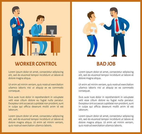 Kontrola pracovníků a špatná práce, striktní šéf povinnosti — Stockový vektor