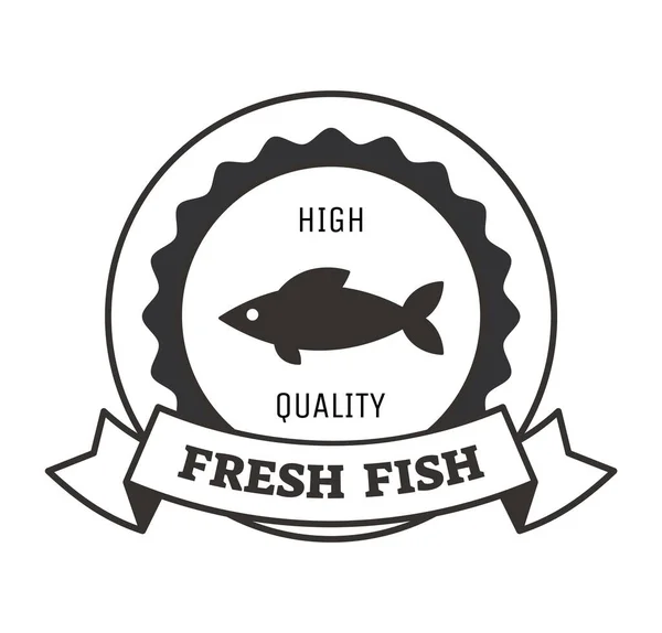 Fresh Fish Logo Design with Monochrome Silhouette — Stock Vector