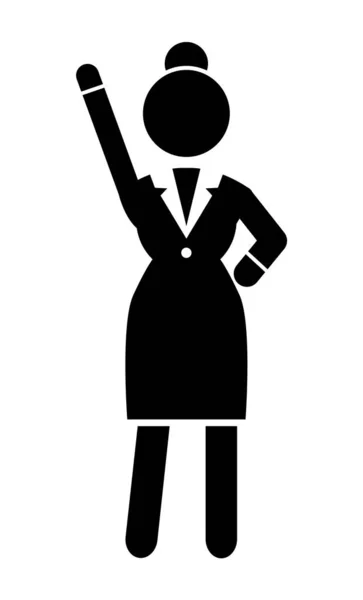 Black vector silhouette of businesswoman with raised hand. Business Infographic. Female figure shape — Stock Vector