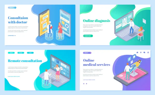 Consulenza medica online con medico e app medica, concetto di sanità e tecnologia. — Vettoriale Stock