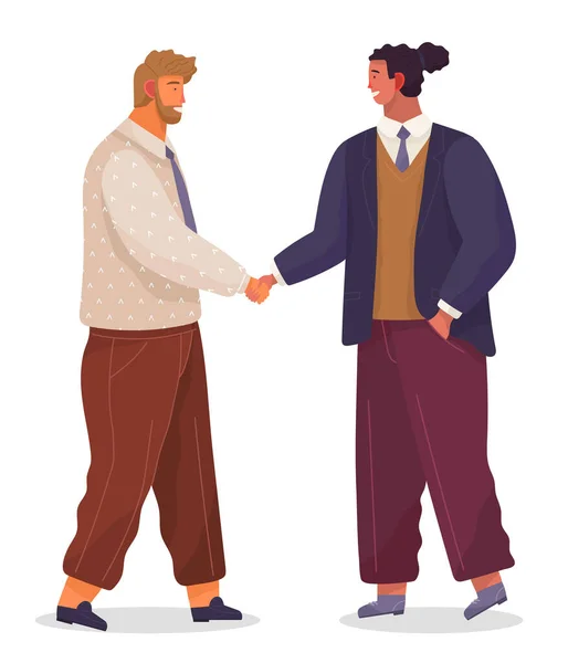 Zwei Geschäftsleute geben sich die Hand. Guter Deal Konzept der Geschäftspartnerschaft Vektor Cartoon-Stil Charaktere — Stockvektor