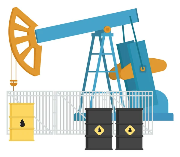 Uitrusting voor de olie-industrie, Pompkrik en olievaten, Bovengrondse aandrijving voor een zuigerpomp — Stockvector