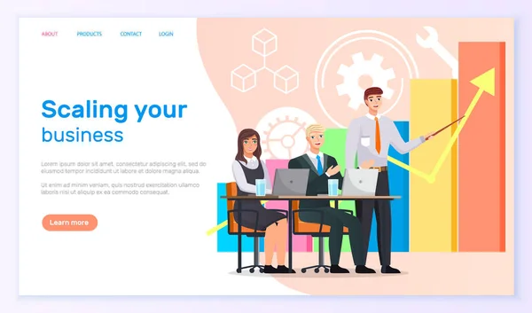 Skala ditt företag landning sida mall. Expertgruppen utvecklar en tillväxtplan — Stock vektor