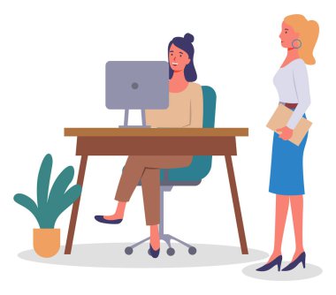 Ofis toplantısı ve iş meselelerinin değerlendirilmesi. Büro çalışanı kadınlar projeyi tartışıyor