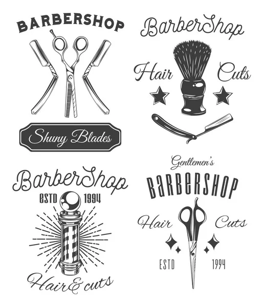 Zestaw naklejek fryzjerskich, etykiet, logo, pieczęci, szablonów, reklam, druku do typografii — Wektor stockowy