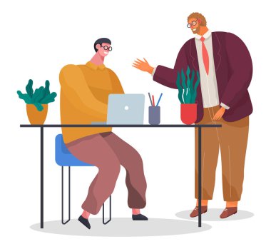 İş adamları sunum, strateji, plan, girişim, iş adamları dizüstü bilgisayara bakıyor