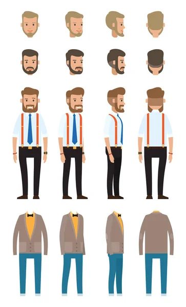 Businessman dresscode, coleção de cabeça de personagem de desenho animado vetorial, rostos, roupas de estilo diferente — Vetor de Stock