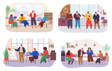 Ofis çalışanları. İş arkadaşları. Meslektaşlar proje takım çalışmasını tartışırlar. Ofis çalışanları iş ve iletişim