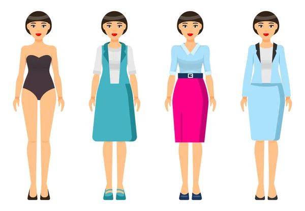 Dresscode of businesswoman lub businesslady, zestaw ubrań, kobieta w bieliźnie, w stylu biurowym — Wektor stockowy